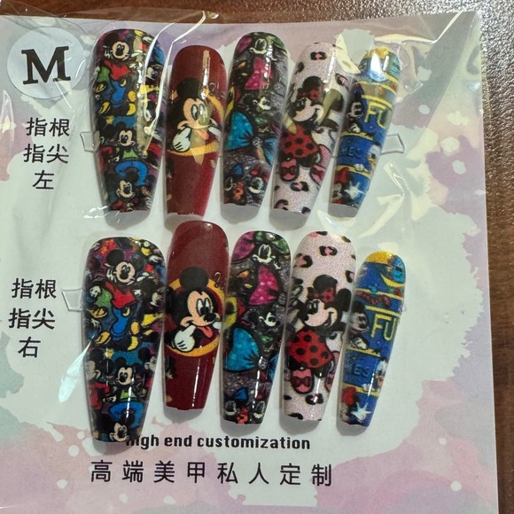Mickey & Minnie Mouse Press On Nails Medium Disney Cartoon Coffin - Picture 1 of 1